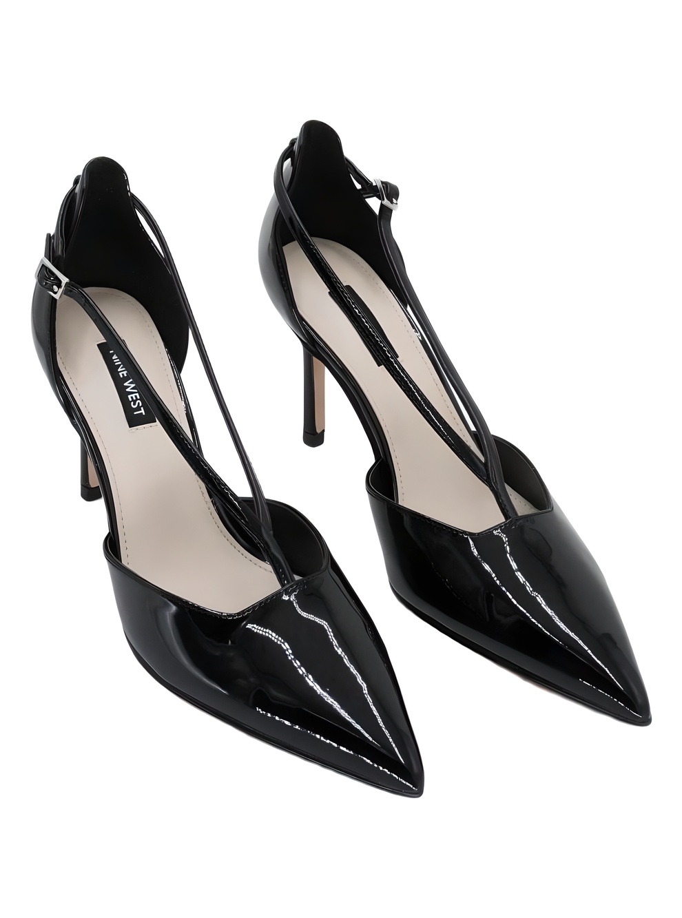 Nine West Collae T-Strap Pointed Toe Pumps Black Patent Size 8M